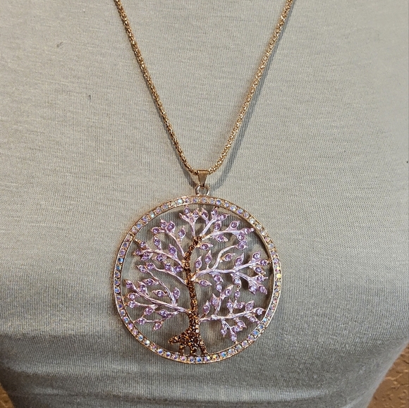 CRYSTAL TREE OF LIFE STATEMENT NECKLACE - Picture 2 of 3